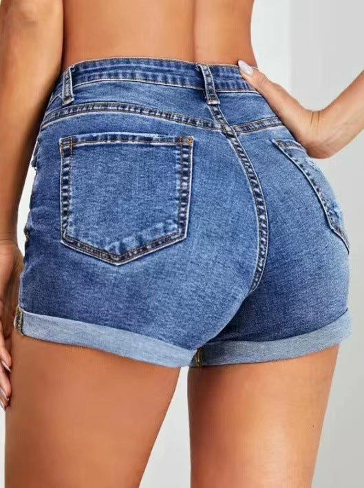 Damen Jeans-Shorts im Vintage-Stil mit hohem Bund und distressed Details WW