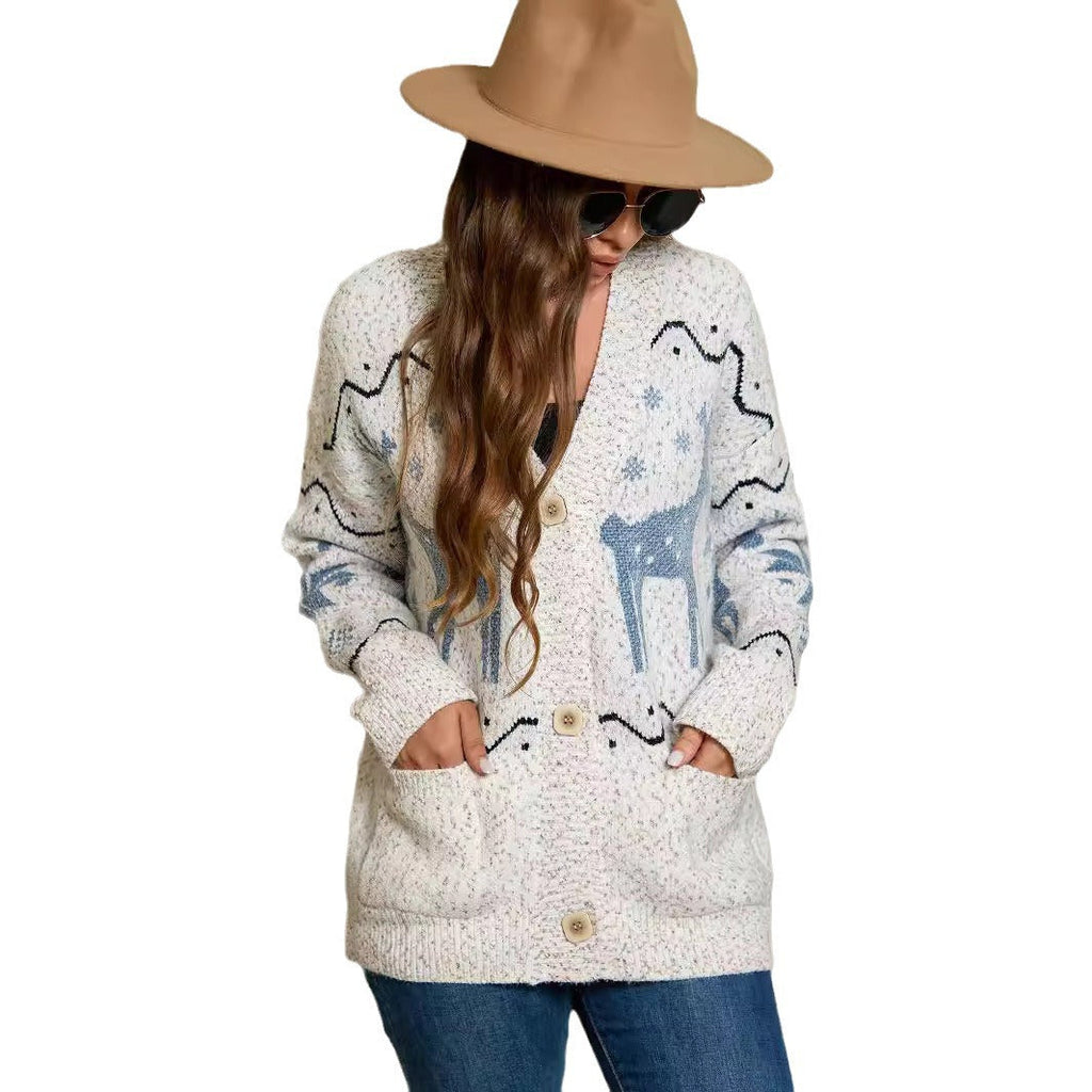 Damen Strickjacke mit kunstvollem Muster und eleganten Knopfdetails WW