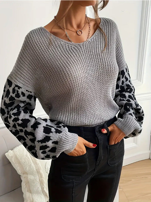 Damen modischer Pullover mit lässiger Weave-Optik und tierischem Muster WW