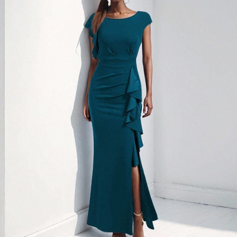 Damen Elegantes Maxikleid mit Rüschendetails und seitlichem Schlitz WW