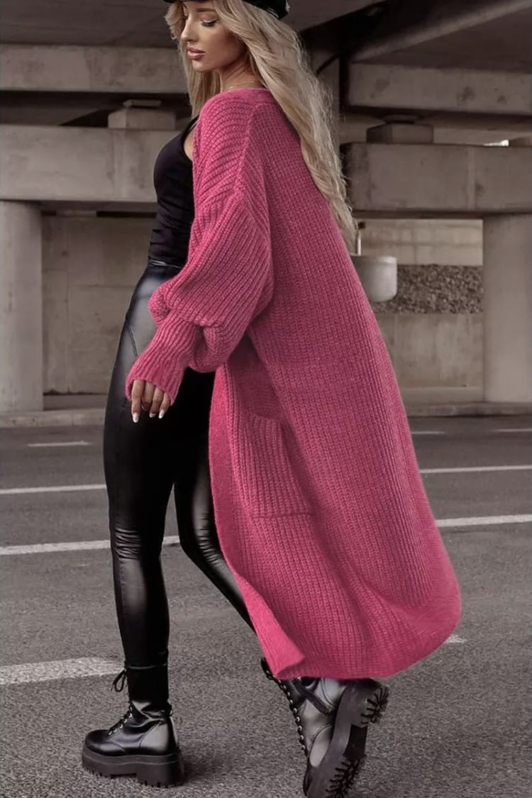 Damen Langer Strickcardigan mit tieferem Rückensaum und lässigem Schnitt WW