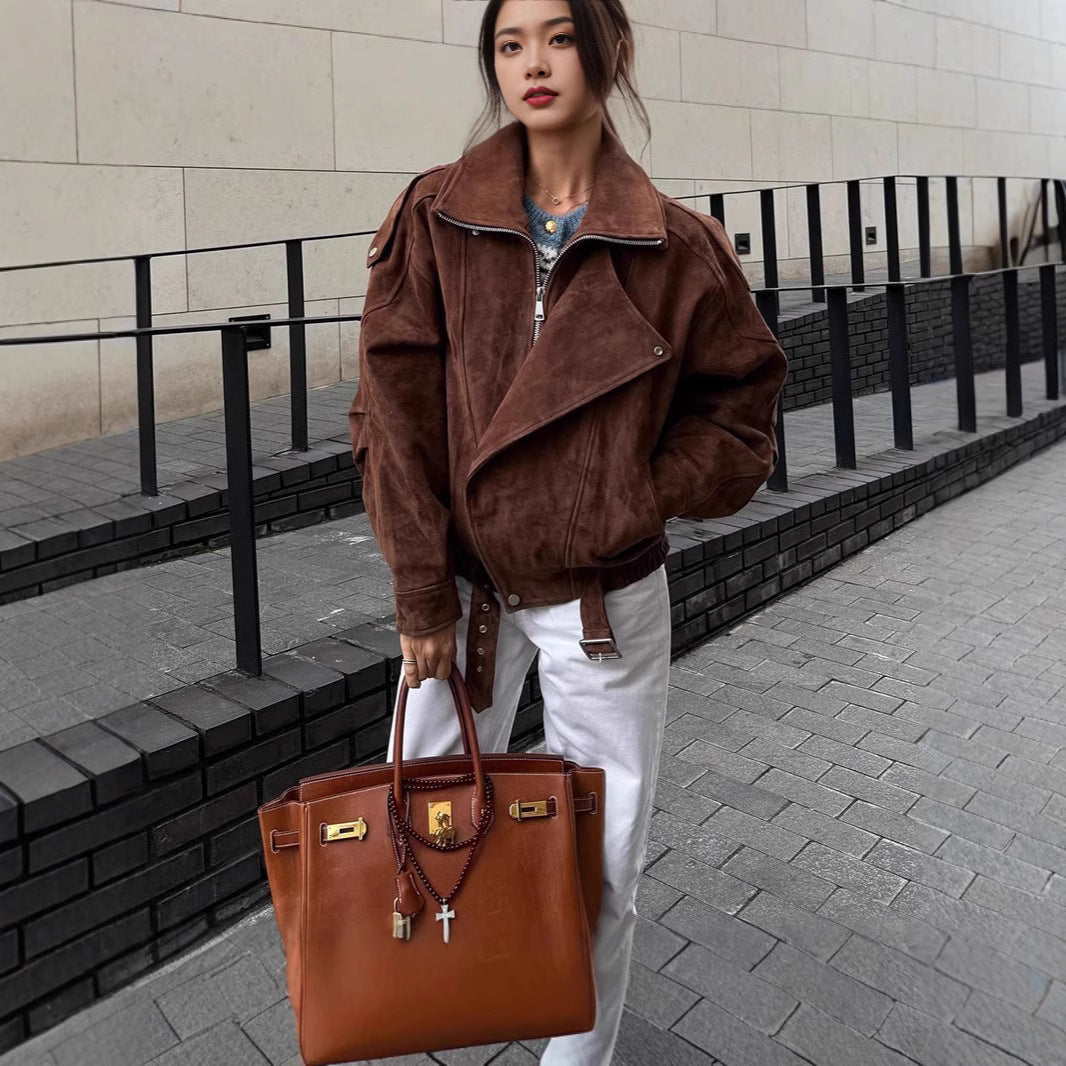 Damen modische Suede-Jacke im modernen Schnitt WW