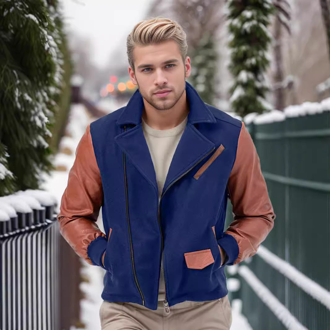 Herren lässige Designerjacke mit kontrastierenden Ärmeln und praktischen Taschen WW