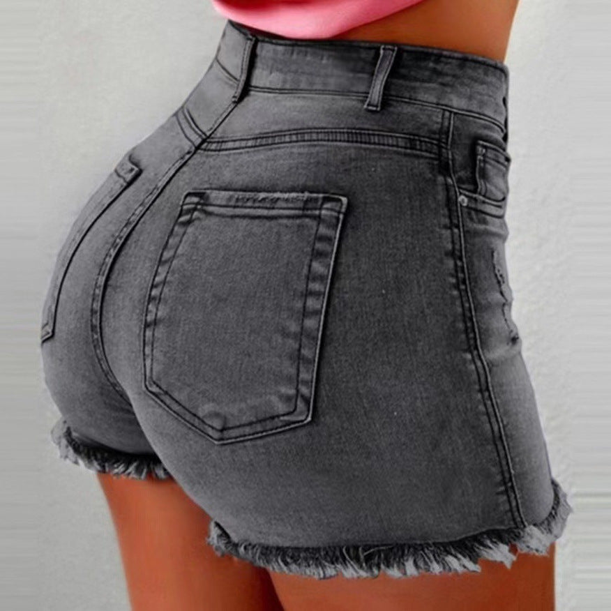 Damen Hochtaillierte Jeans-Shorts mit fransigem Saum WW