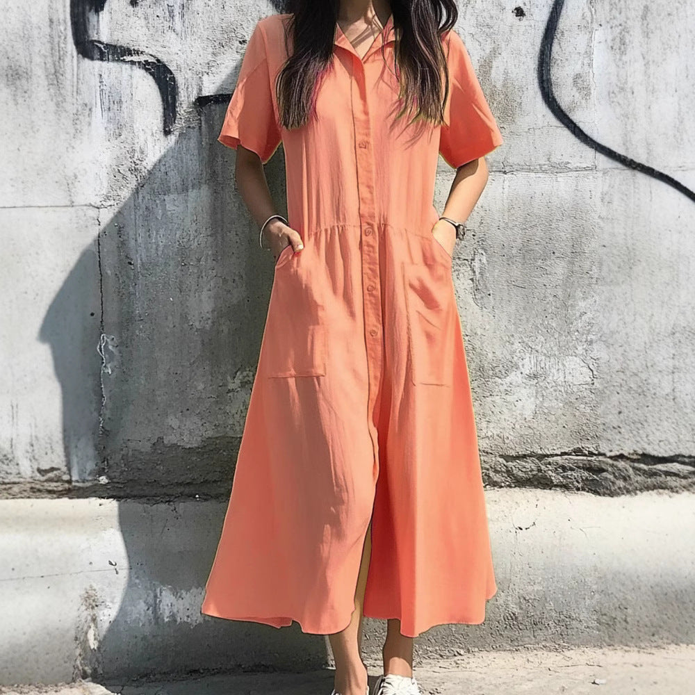 Damen Hemdblusenkleid mit praktischen Taschen und eleganter Knopfleiste WW