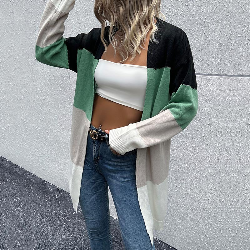 Damen lässiger Cardigan mit farbblockierendem Design WW