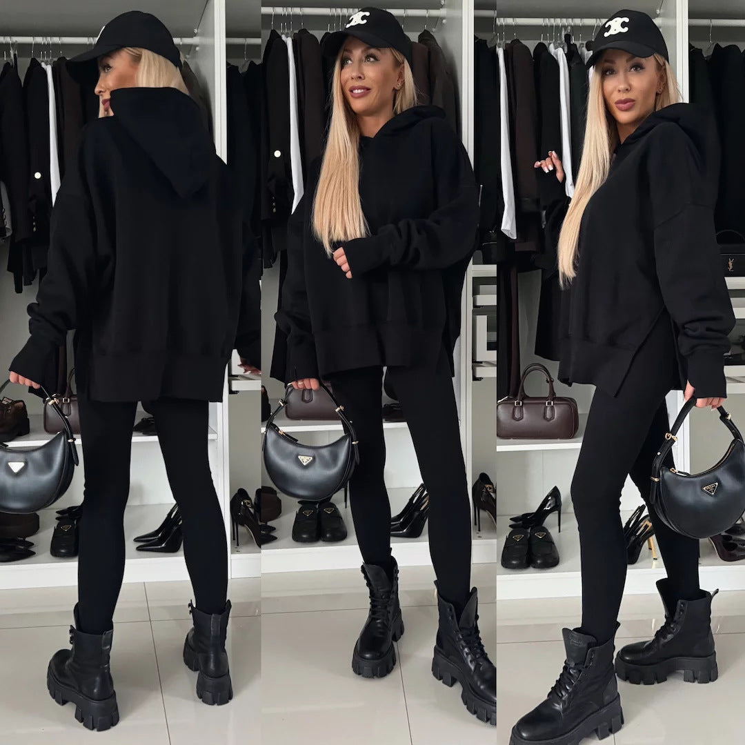 Damen modischer Kapuzenpullover mit Leopardenmuster und oversized Schnitt WW