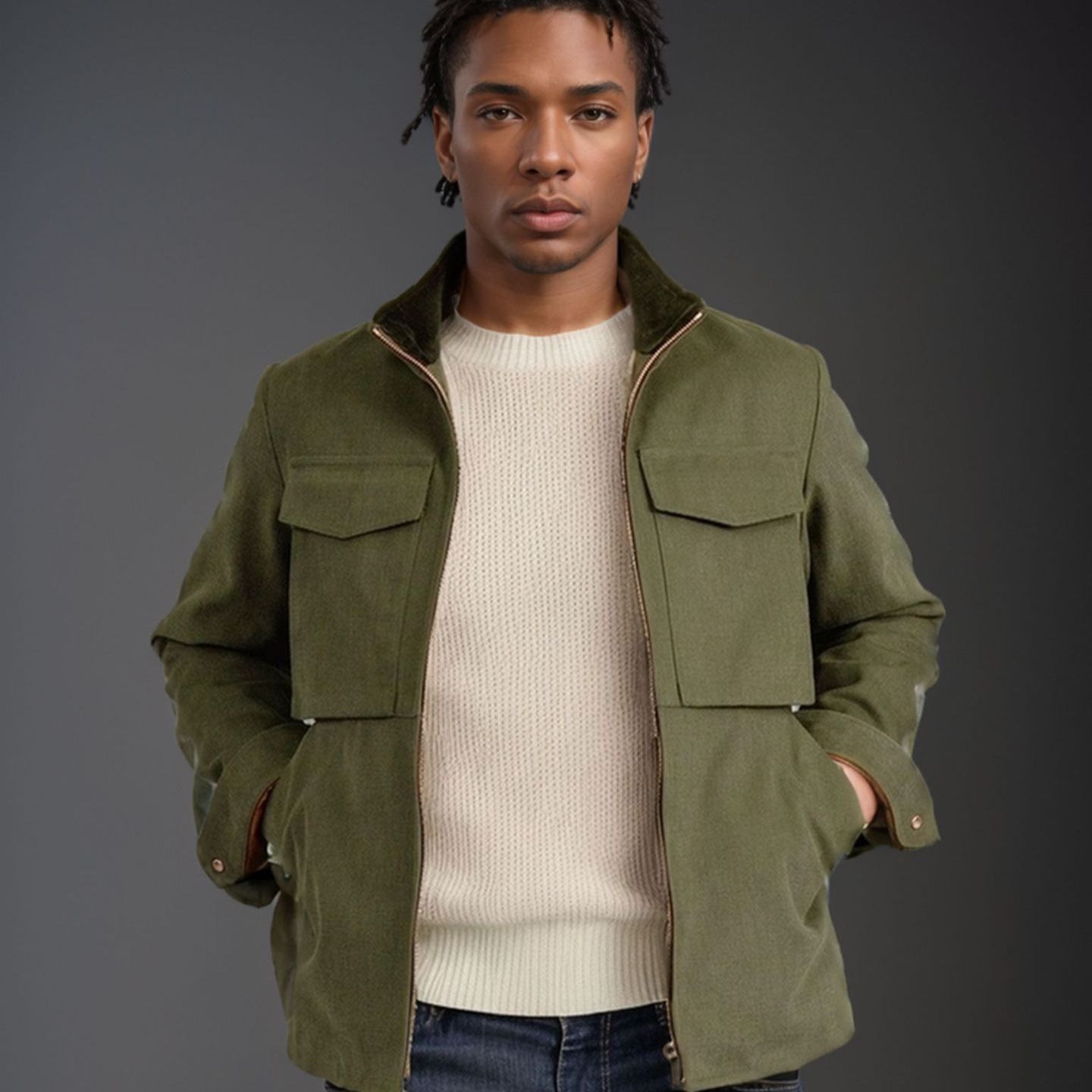 Herren praktische Utility-Jacke mit großen aufgesetzten Taschen WW