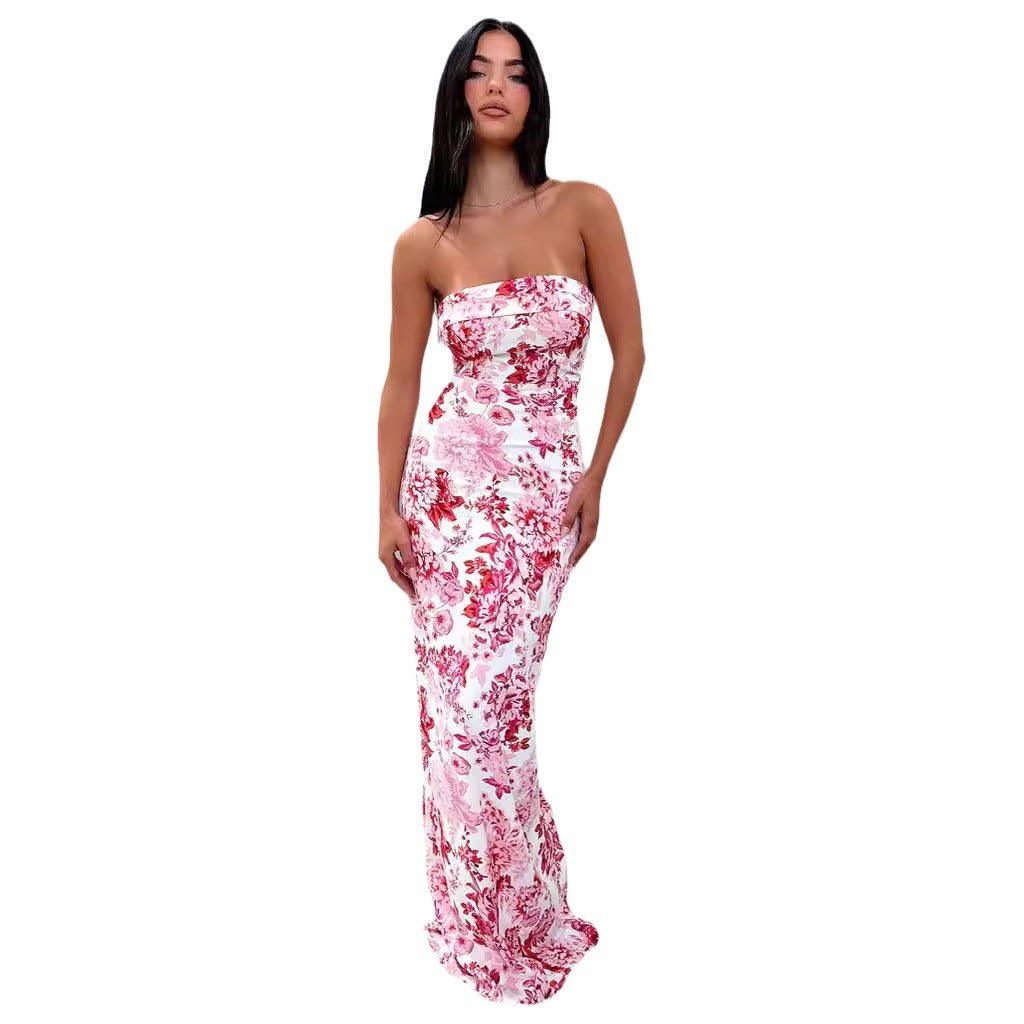 Damen Elegantes und figurbetontes Maxikleid mit Blumenmuster WW
