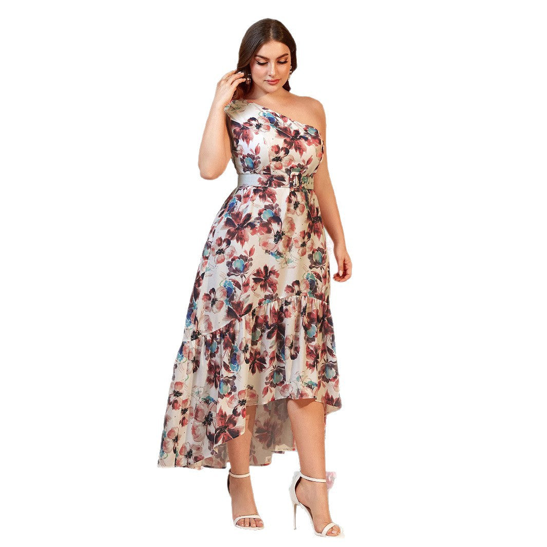 Damen A-Linien Maxikleid mit asymmetrischem Saum und floralem Design WW