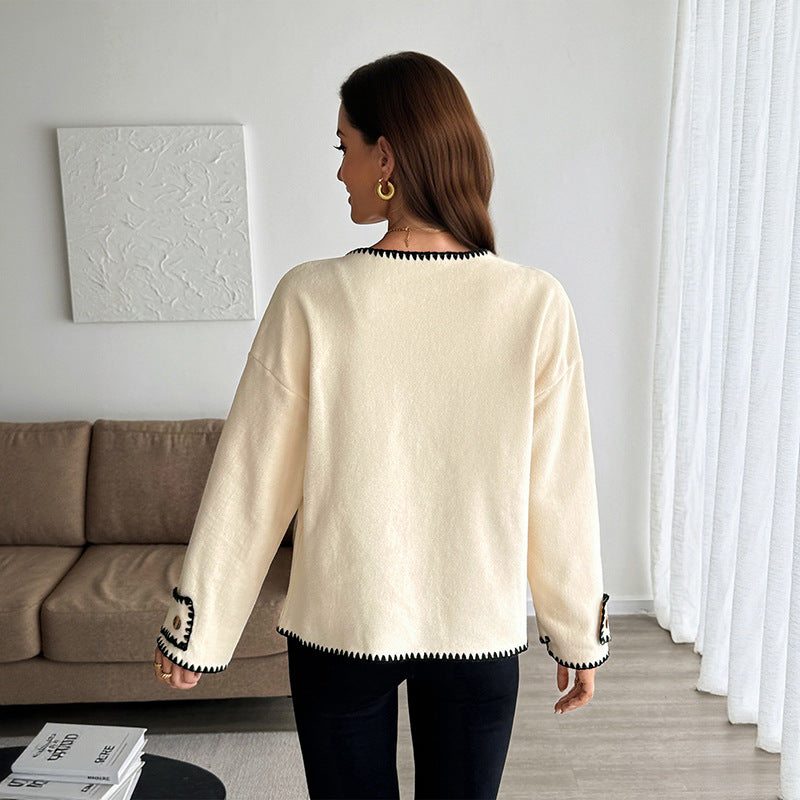 Damen modischer Cardigan mit kontrastierendem Abschluss WW