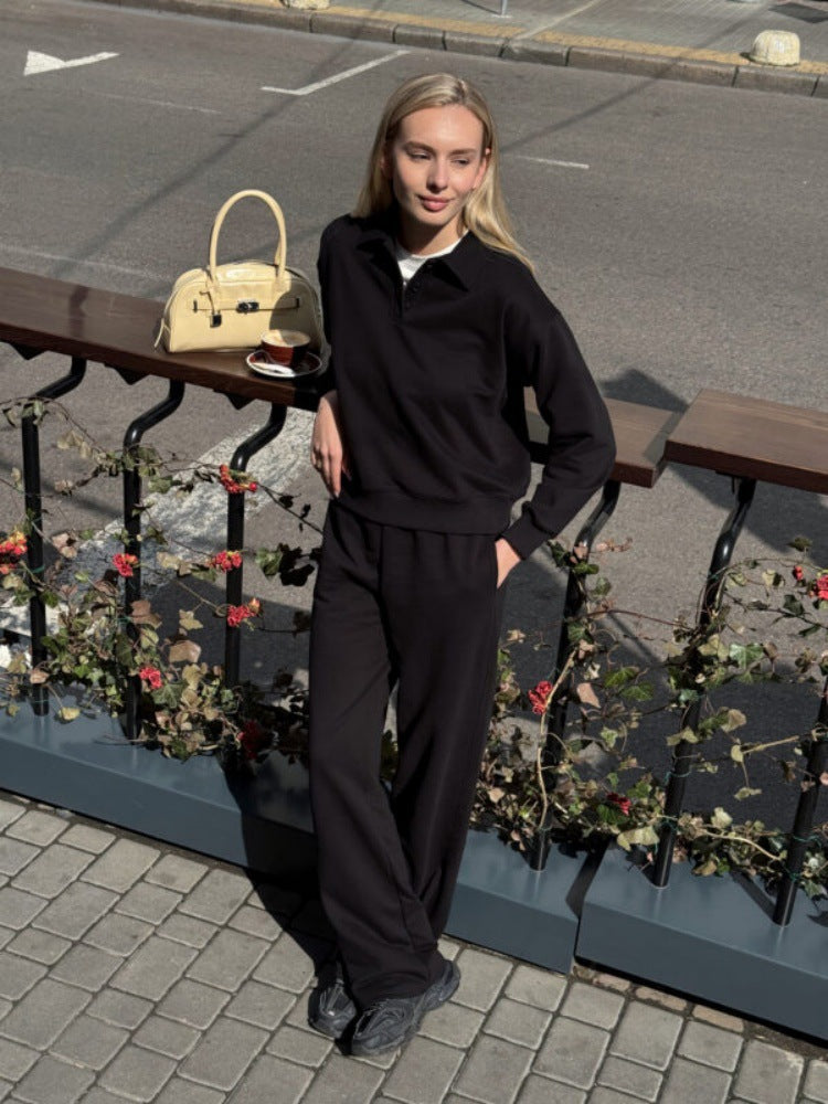 Damen lässiger Pullover mit Kragen und bequemen Sporthosen WW