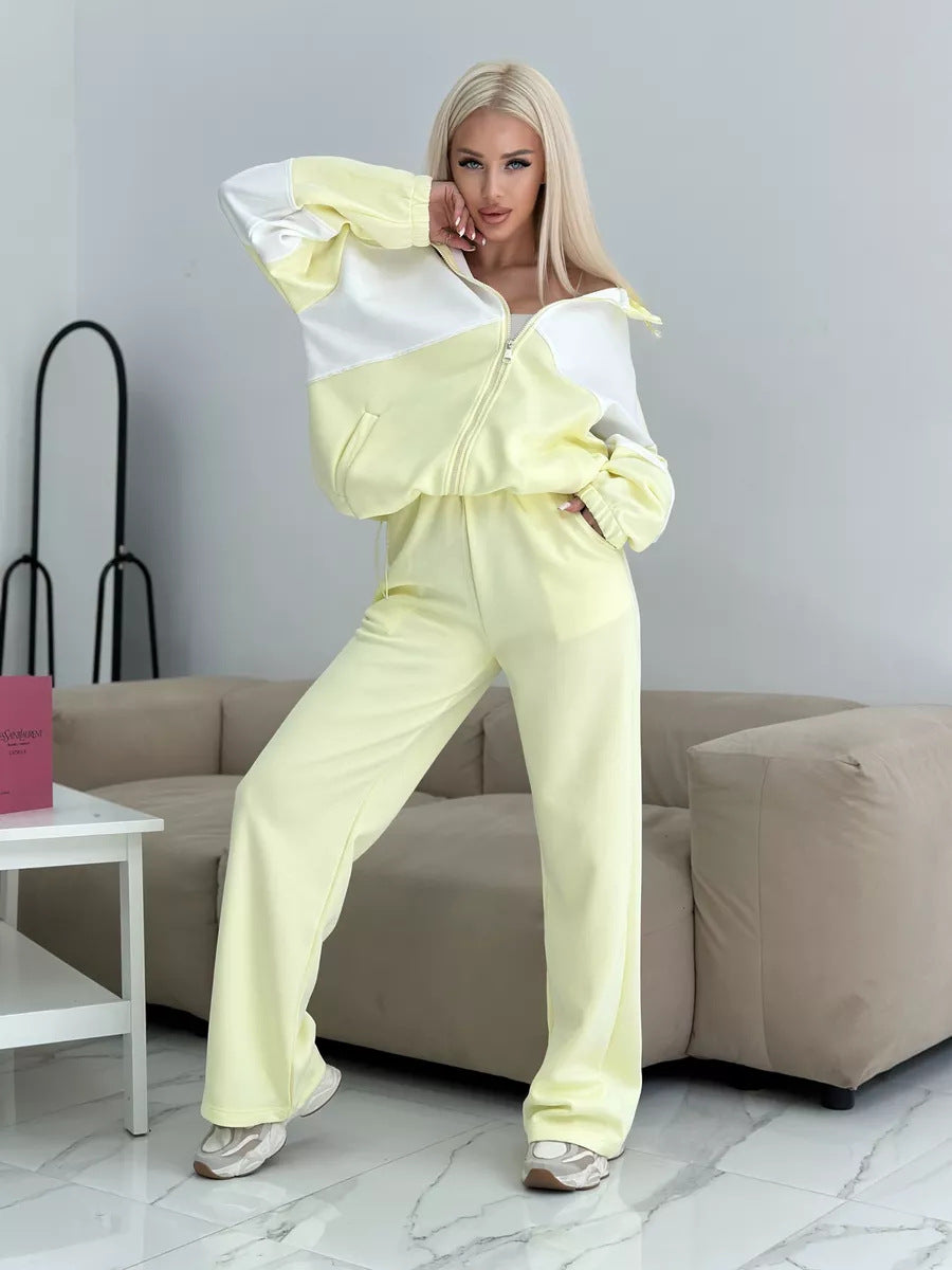 Damen sportliches Set aus hochfunktionalem Fleece-Material mit Reißverschluss WW