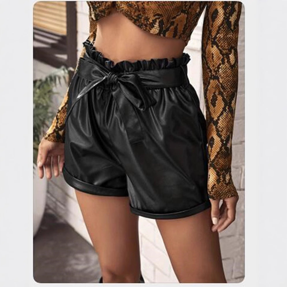 Damen moderne Kunstleder-Shorts mit elastischem Bund WW