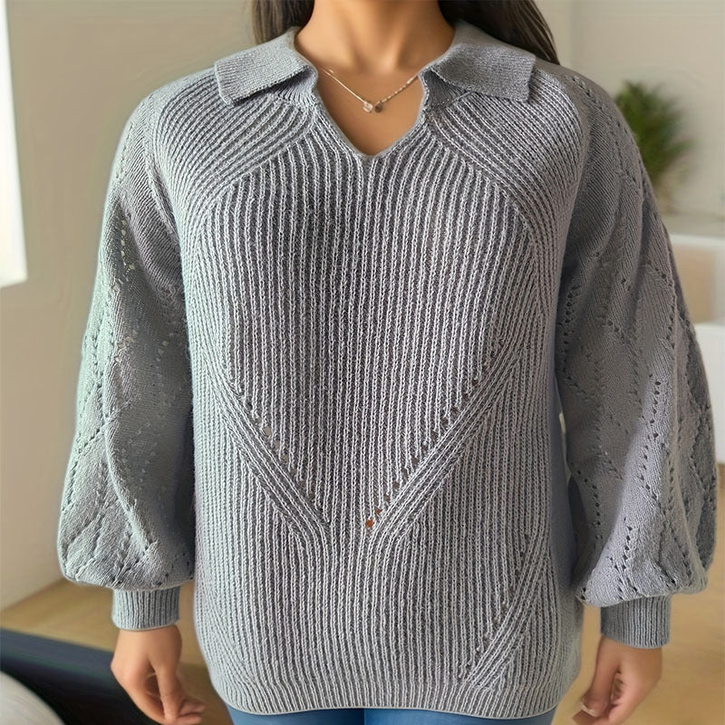 Damen Strickpullover mit V-Ausschnitt und Ballonärmeln WW