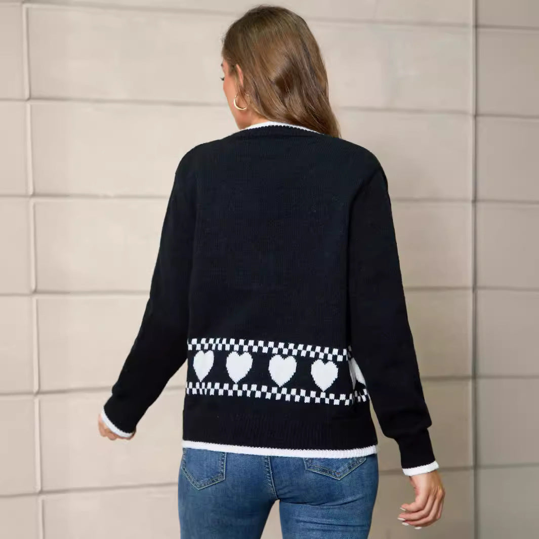 Damen Cardigan mit Herzmuster und kontrastierenden Details WW
