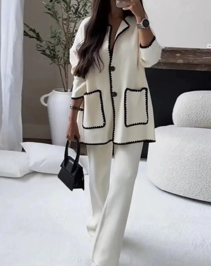 Damen modischer Cardigan-Anzug mit Kontrastnähten WW