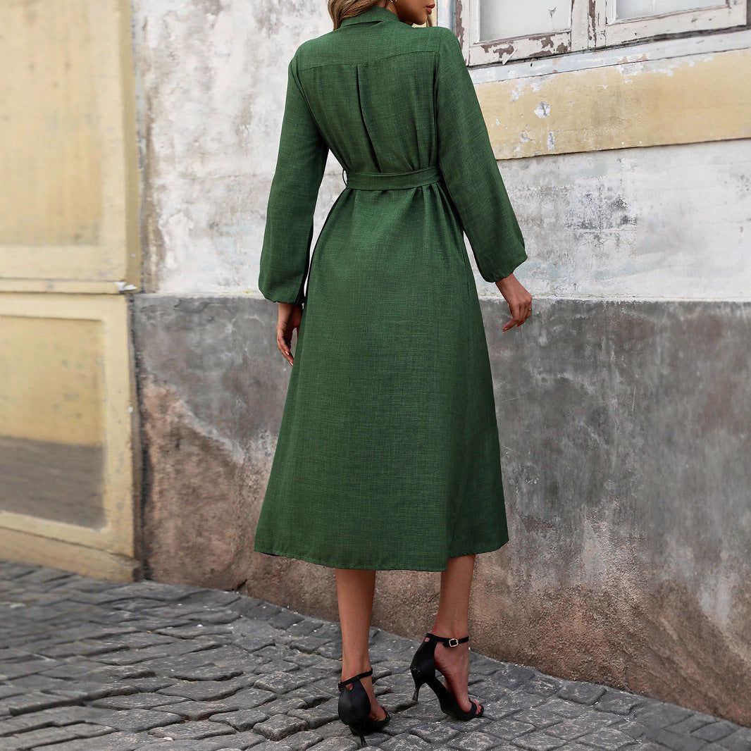 Damen Hemdblusenkleid mit Taillengürtel und Knopfleiste WW