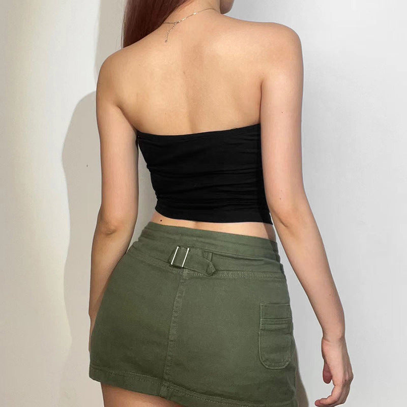 Damen Off-Shoulder Crop Top mit auffälligem Aufdruck WW
