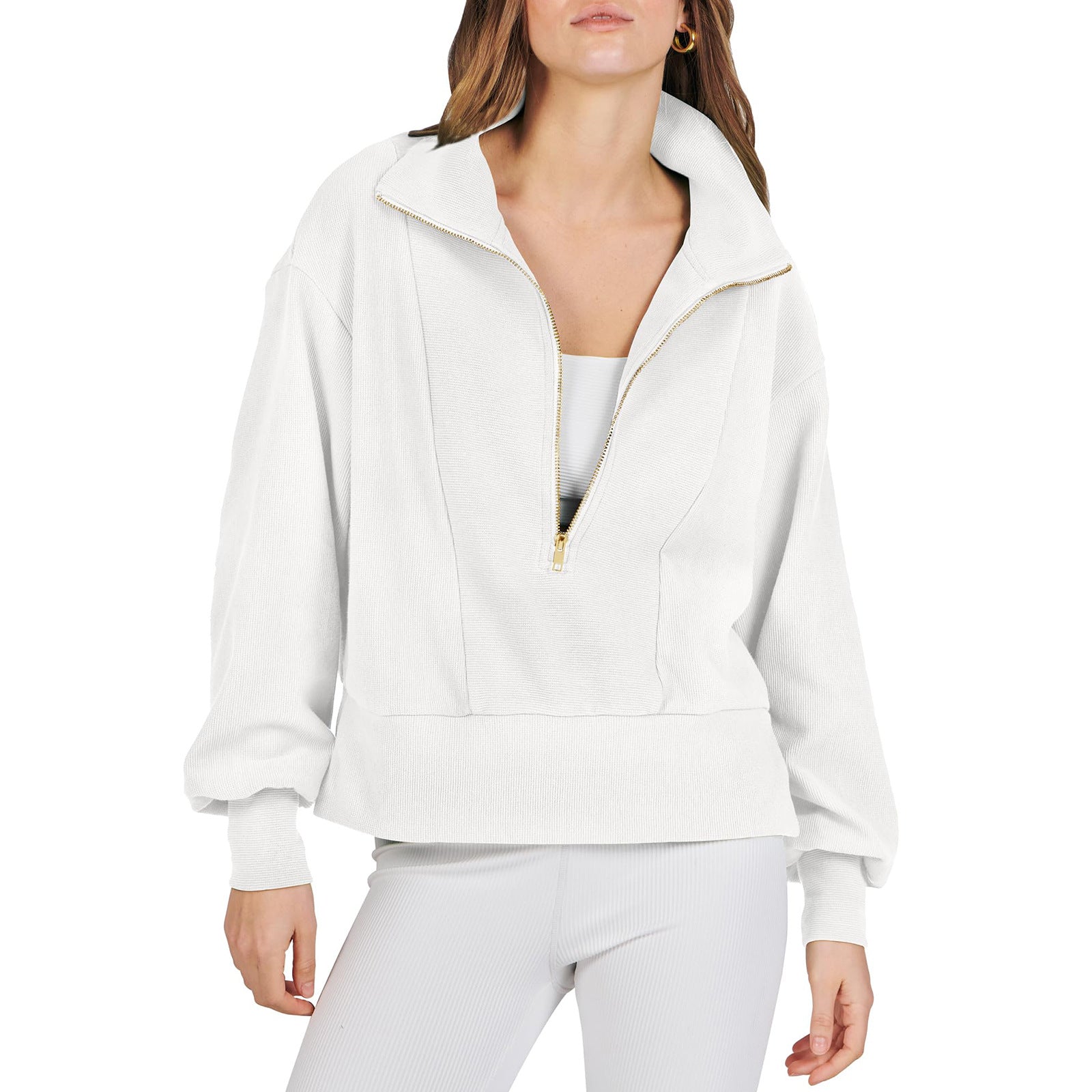 Damen Luxe Zip-Up Pullover Sweatshirt WW