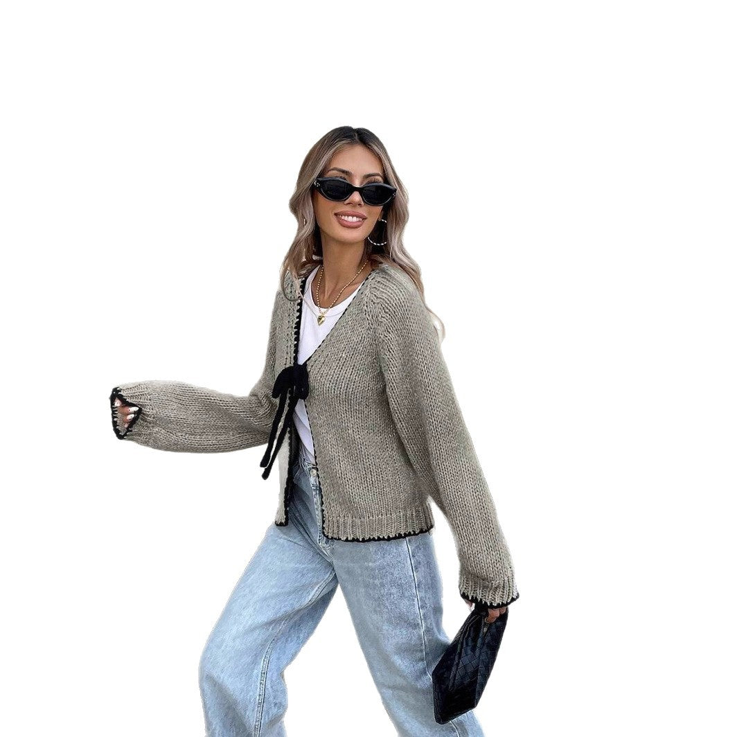 Damen Strickjacke mit offenem Schnitt und Kordelzug WW