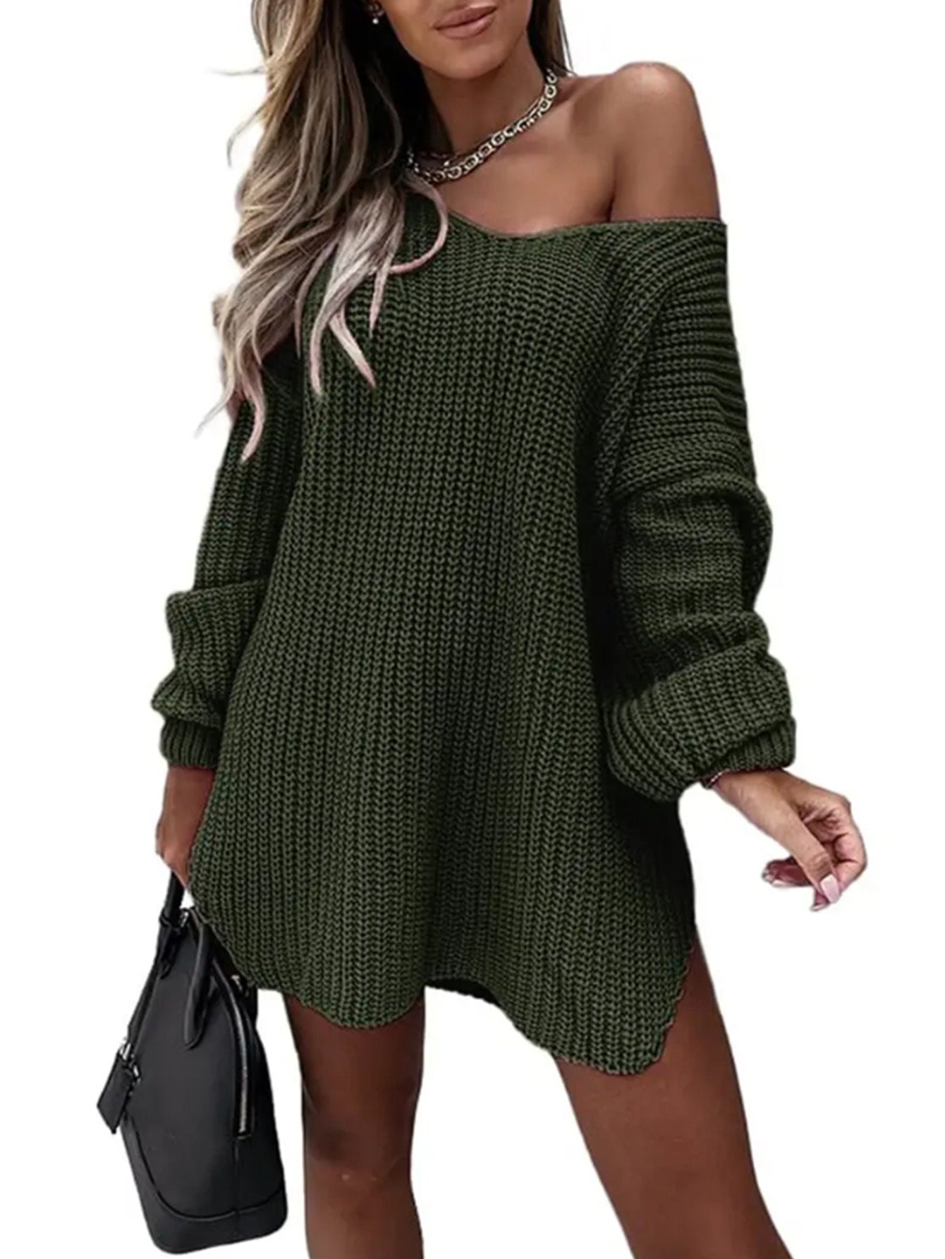 Damen Oversize Strickpullover mit offener Schulter WW