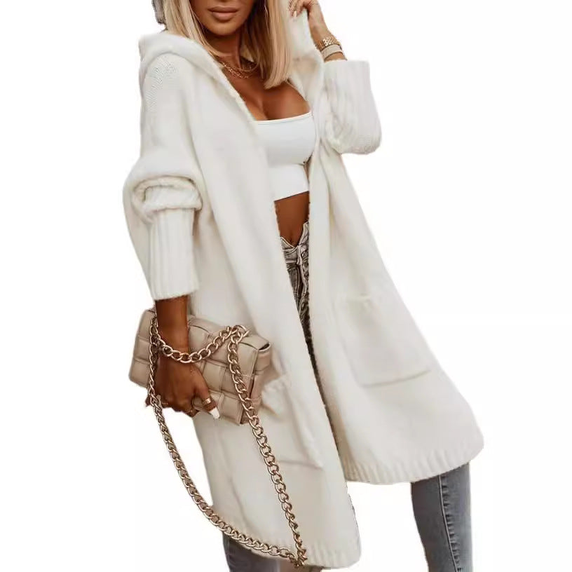 Damen Langarm-Strickmantel mit praktischen Taschen und offener Front WW