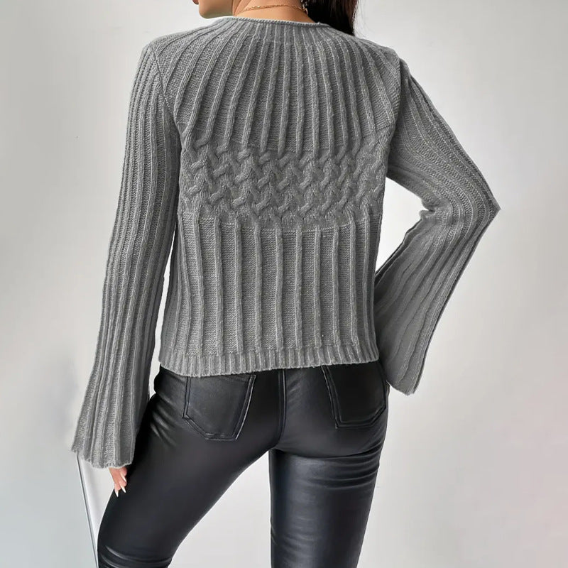 Damen Strickpullover mit weitem Ärmel und Zopfmuster WW