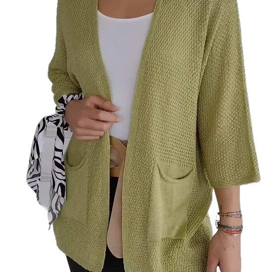 Damen lässige Strickjacke mit offener Vorderseite und praktischen Taschen WW