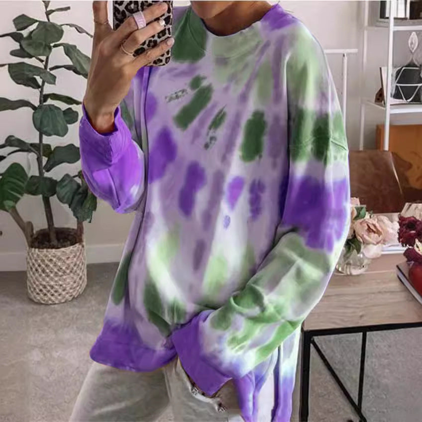 Damen stylishes Batik-Sweatshirt mit lockerer Passform und Rundhalsausschnitt WW