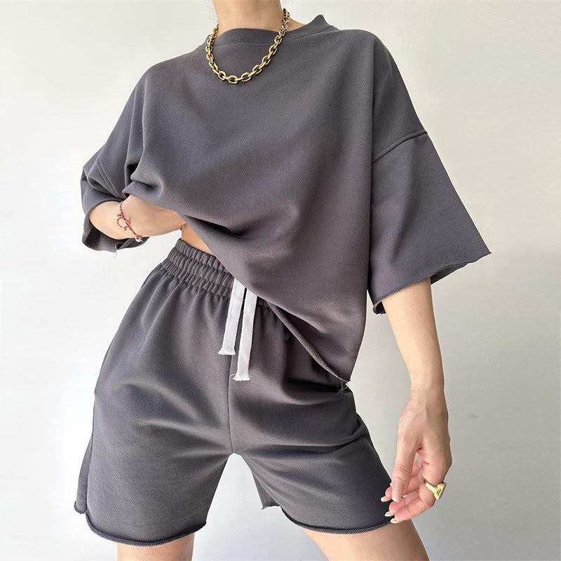 Damen lässiges Crop-Top und Shorts-Set mit weitem Schnitt WW