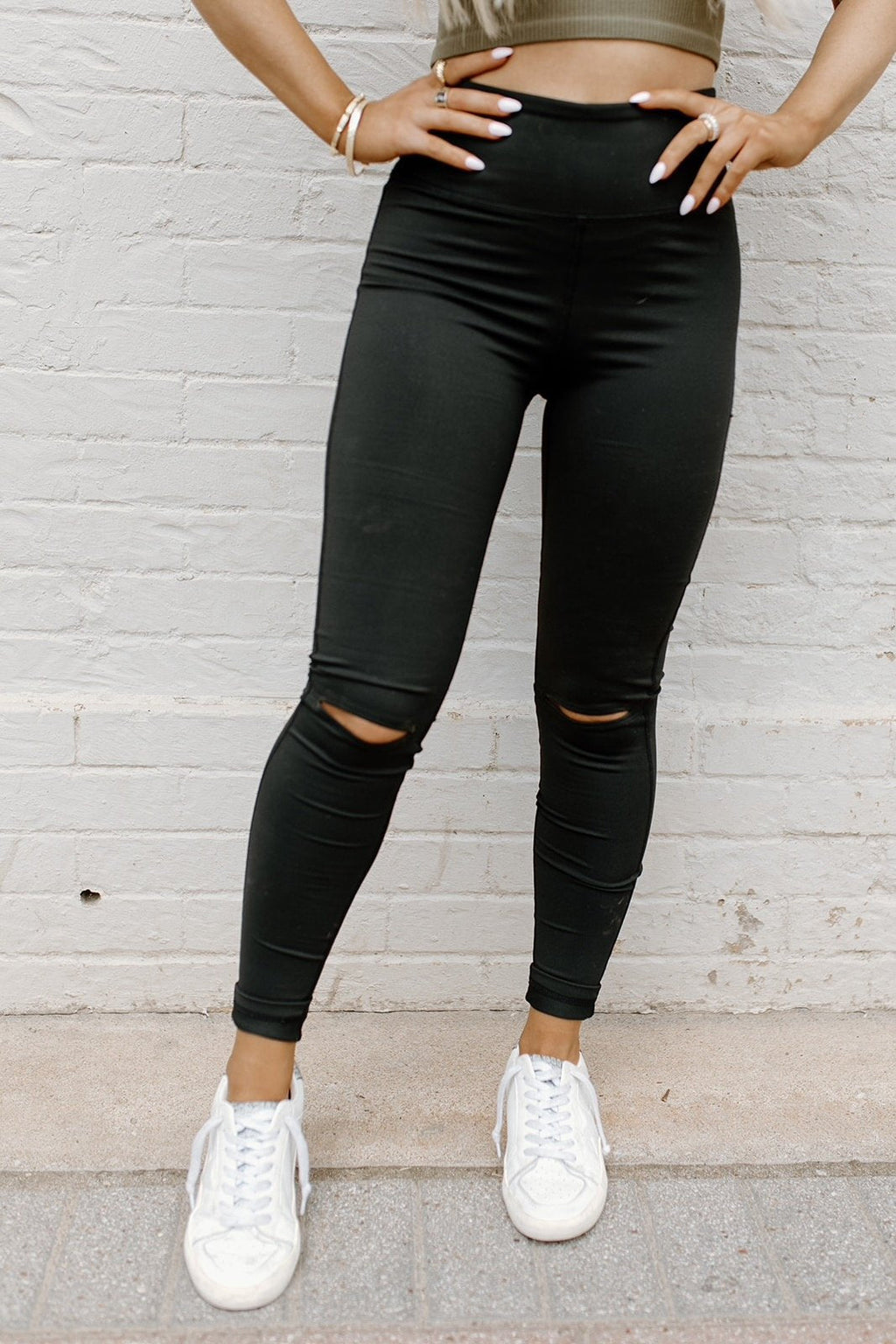Damen Stepp-Leggings mit Riss-Detail WW
