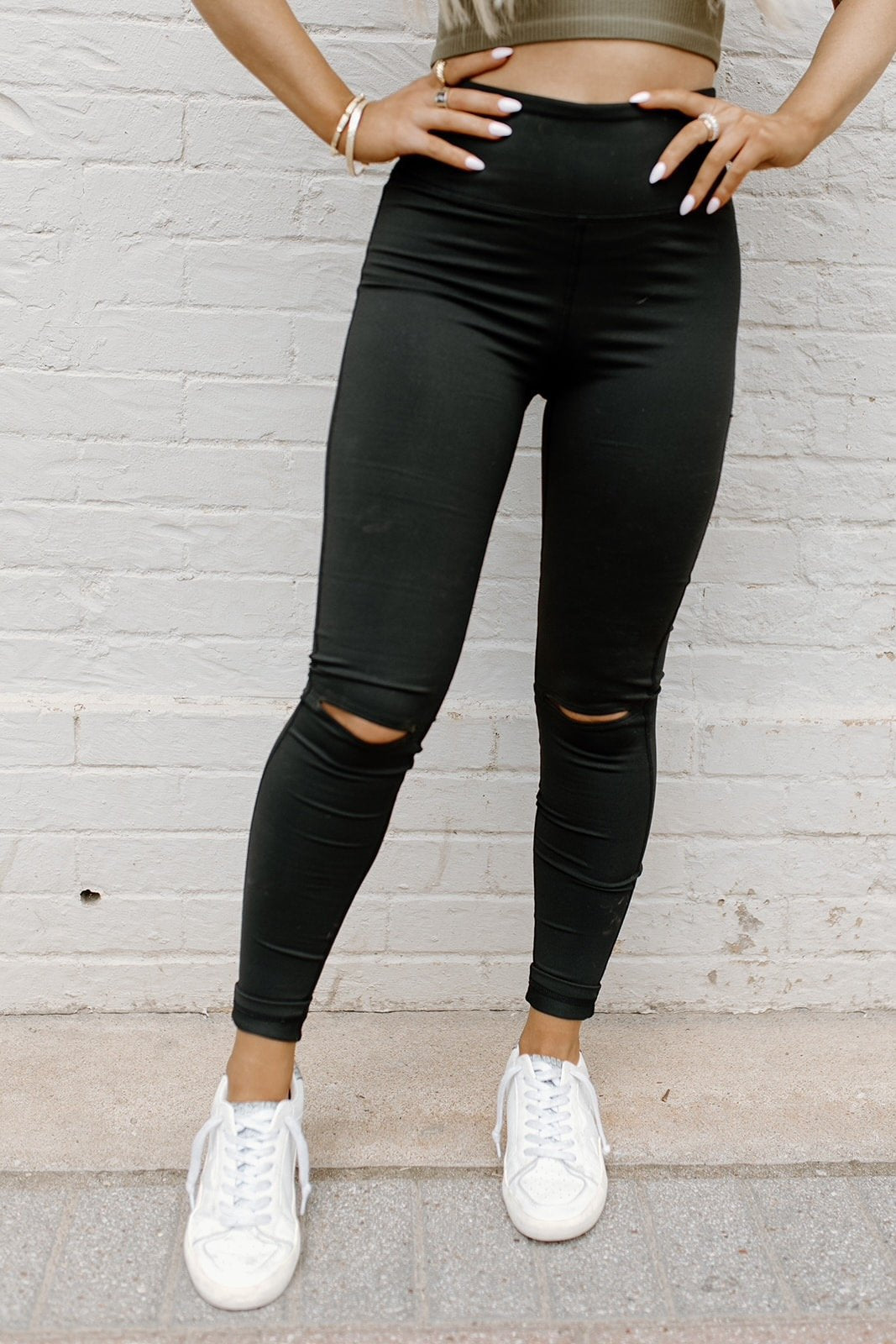 Damen Stepp-Leggings mit Riss-Detail WW