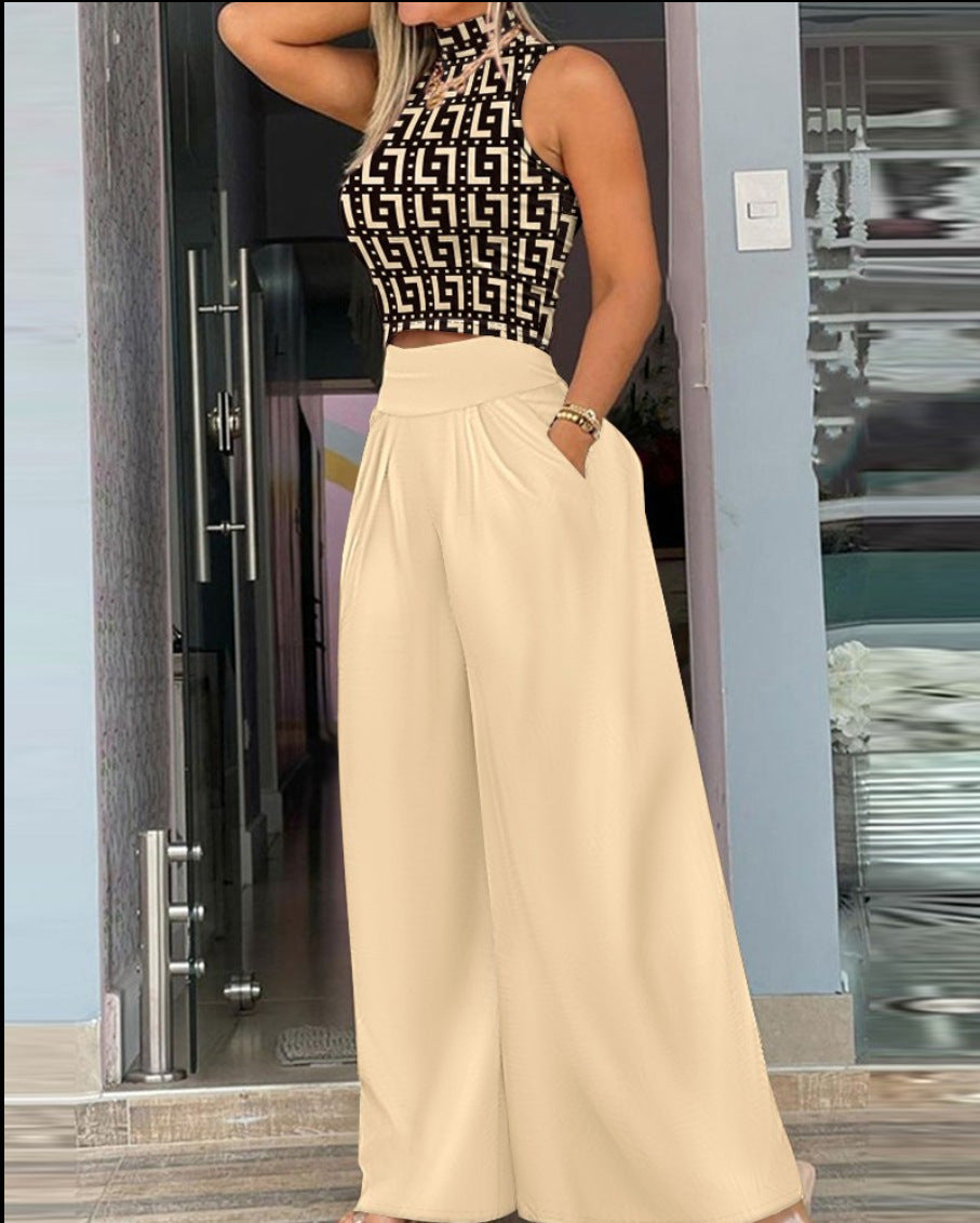 Damen angesagtes Outfit mit ärmellosem Oberteil und weitem Rock WW