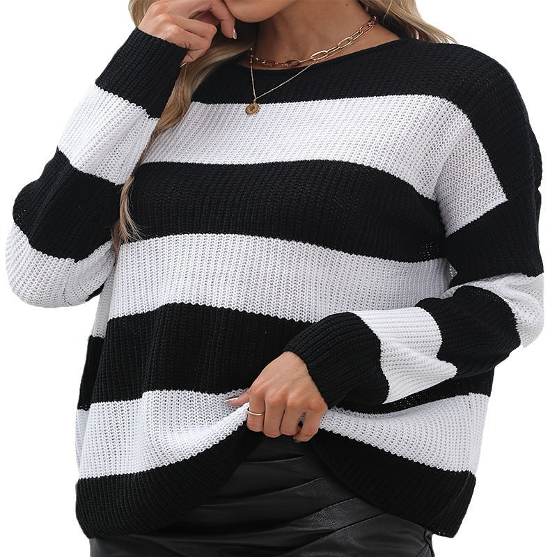 Damen lässiger Pullover im modernen Blockstreifenlook aus leichtem Strick WW