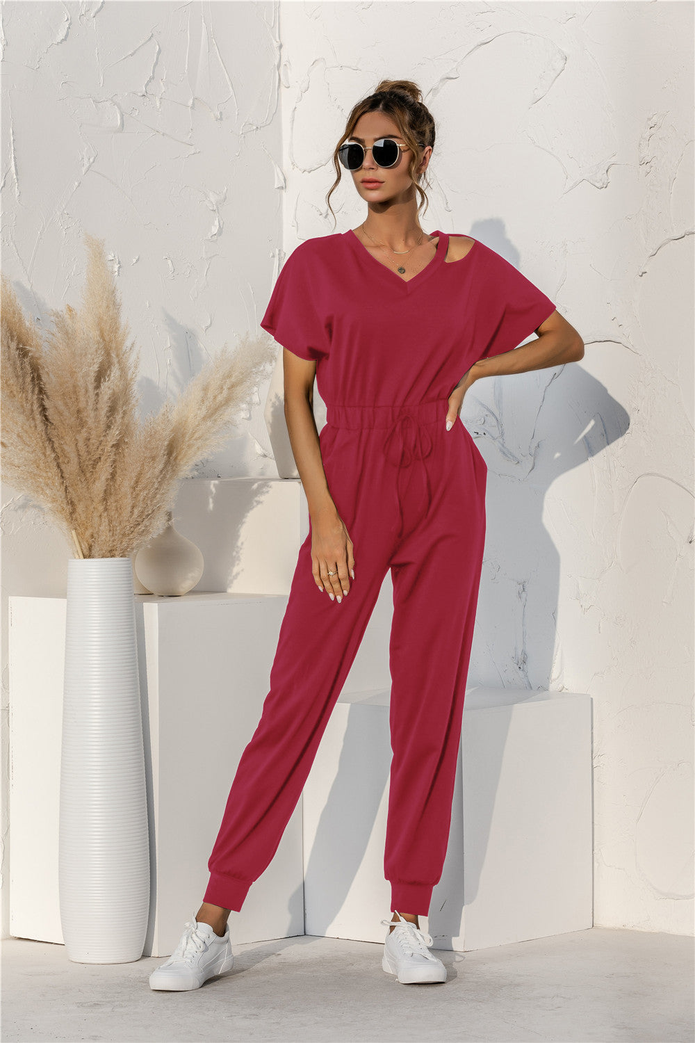 Damen Relaxed Fit Overall mit Kordelzug und Schulterfreies Design WW