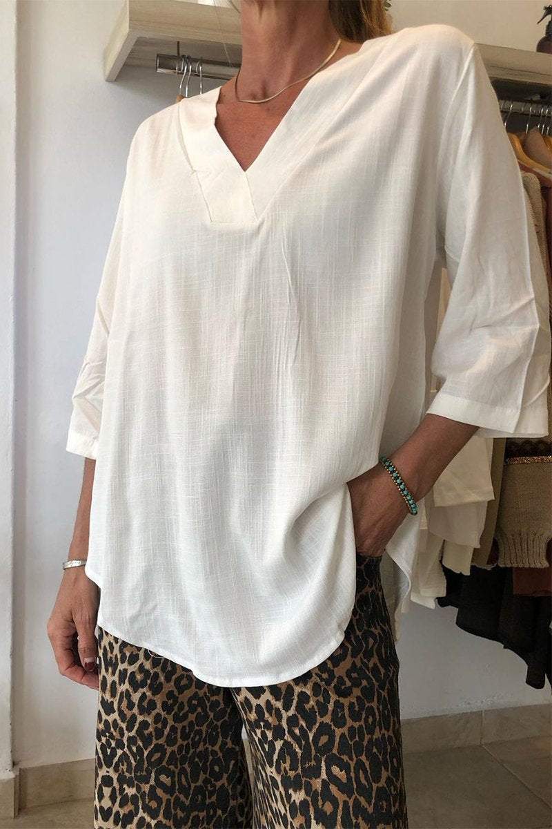 Damen Oversize Tunika mit modernem V-Ausschnitt und lässigen Ärmeln WW