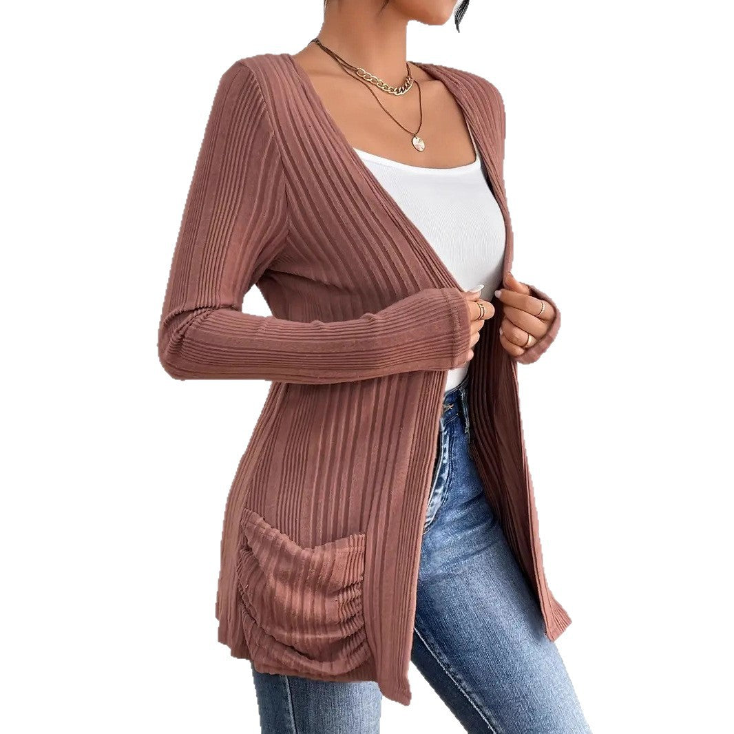 Damen Strickjacke mit vertikalem Rippdesign und praktischen Taschen WW