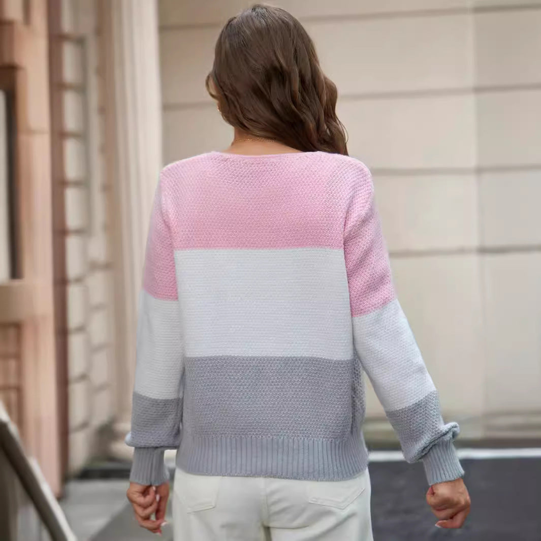 Damen Strickjacke mit modernem Farbblockdesign und luxuriösem Knopfverschluss WW