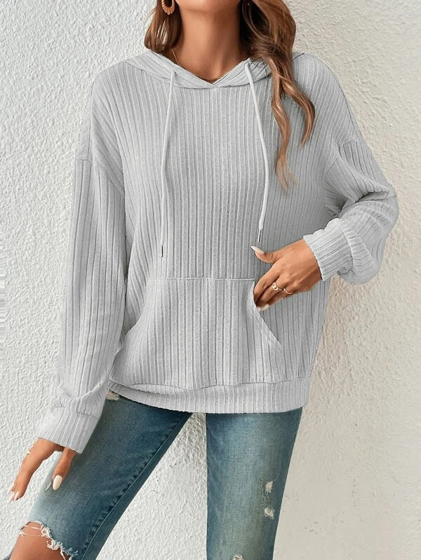 Damen Gemütlicher Ripp-Hoodie Sweatshirt WW