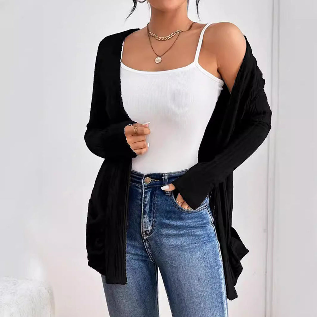 Damen Strickjacke mit Rippstruktur und aufgesetzten Taschen WW