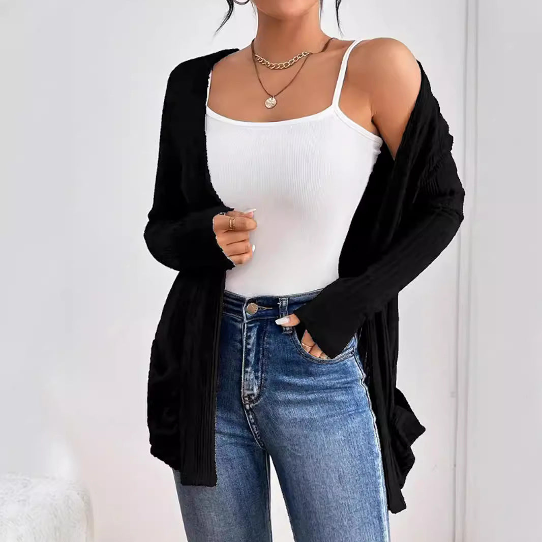 Damen Strickjacke mit Rippstruktur und aufgesetzten Taschen WW