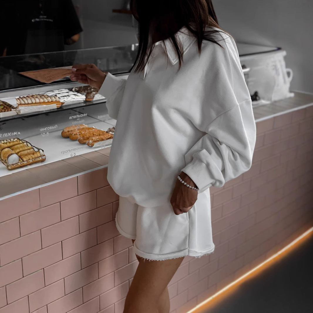 Damen lässiges Freizeit-Set mit Überschnittenen Ärmeln und weichen Shorts WW
