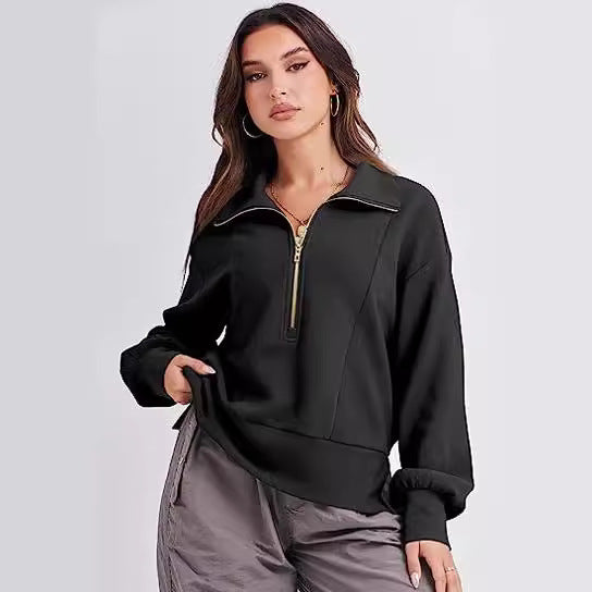 Damen Freizeit Viertel-Reißverschluss Pullover WW