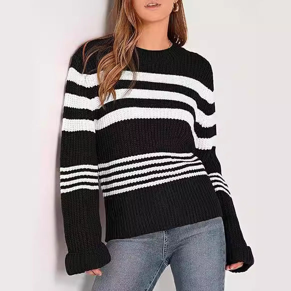 Damen gestrickter Pullover im lässigen Streifenlook WW