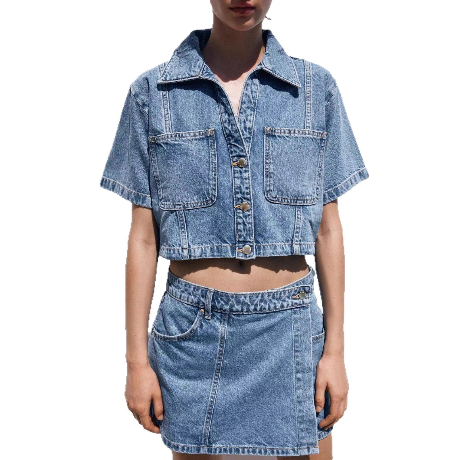 Damen Denim-Cropjacke mit aufgesetzten Taschen WW