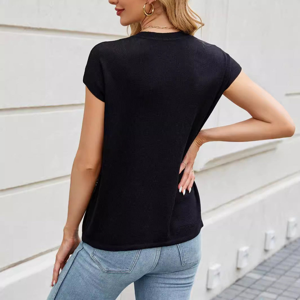 Damen Kurzarm Pullover mit schimmernden Strassdetails WW