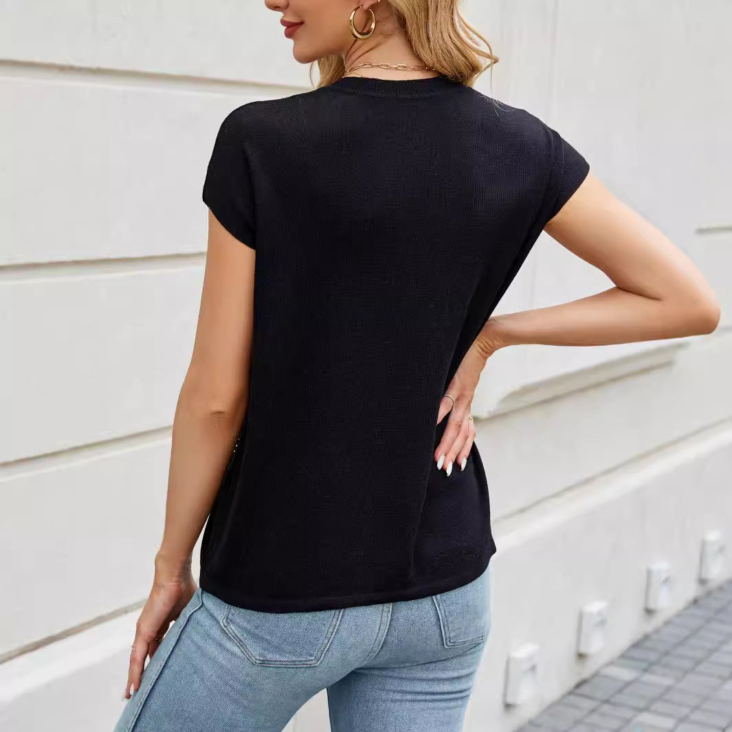 Damen Kurzarm Pullover mit schimmernden Strassdetails WW