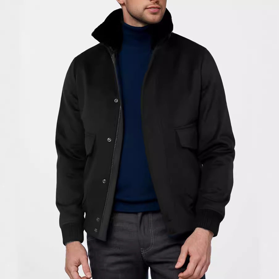 Herren elegante Kurzjacke mit Kunstfellkragen und praktischen Taschen WW