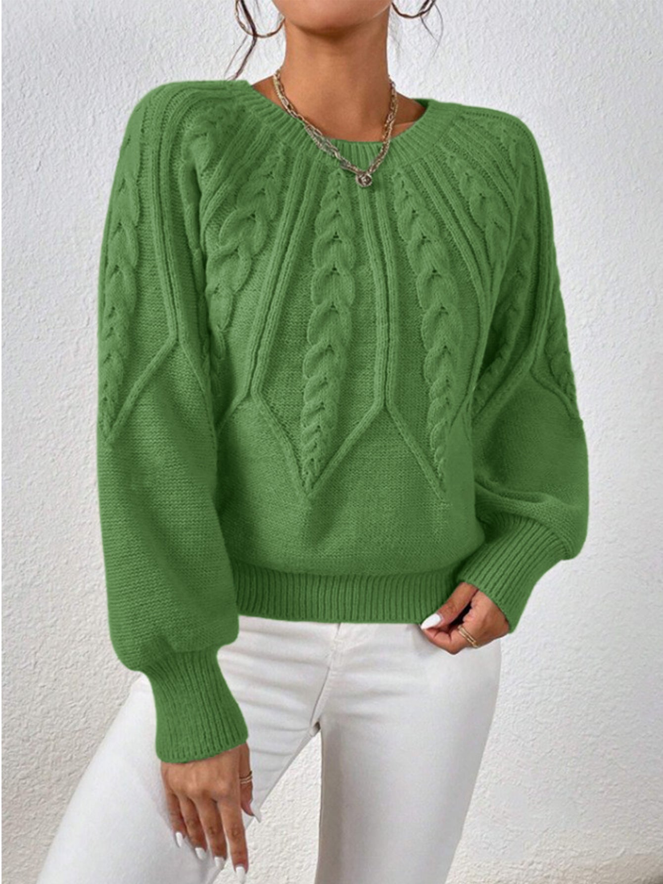 Damen Strickpullover mit Zopfmuster und weitem Schnitt WW